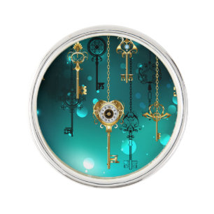 Antique Skeleton Keys on Green Background Lapel Pin