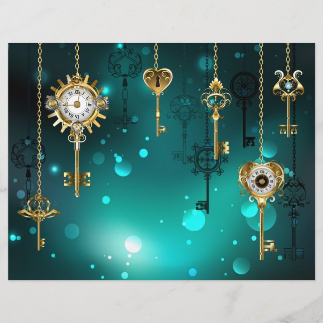 Antique Skeleton Keys on Green Background Letterhead (Front)