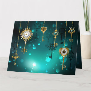 Antique Skeleton Keys on Green Background Letterpress Thank You Card
