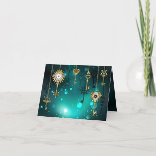 Antique Skeleton Keys on Green Background Letterpress Thank You Card