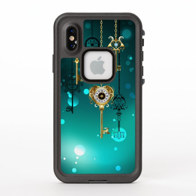 Antique Skeleton Keys on Green Background LifeProof iPhone Case (Back)