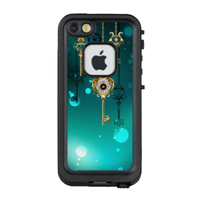 Antique Skeleton Keys on Green Background LifeProof iPhone Case (Back)