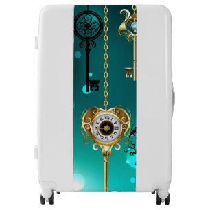 Antique Skeleton Keys on Green Background Luggage