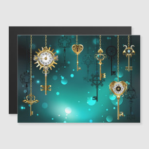 Antique Skeleton Keys on Green Background Magnetic Invitation