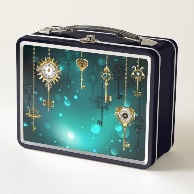 Antique Skeleton Keys on Green Background Metal Lunch Box (Front)