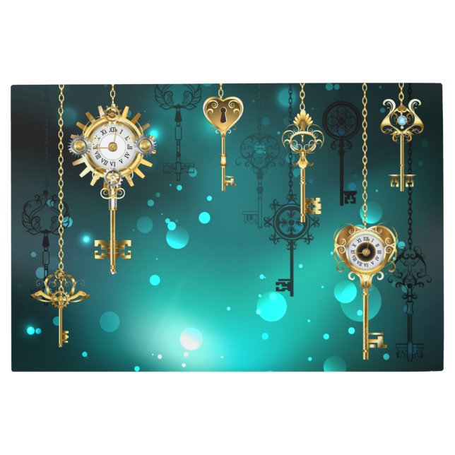 Antique Skeleton Keys on Green Background Metal Print (Front)