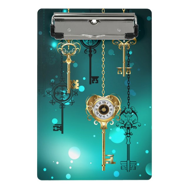Antique Skeleton Keys on Green Background Mini Clipboard (Front)