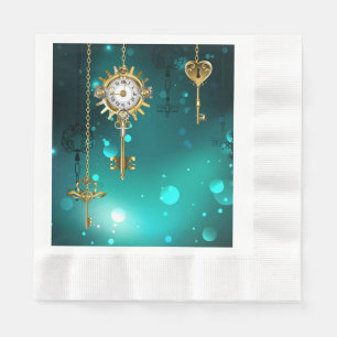 Antique Skeleton Keys on Green Background Napkins