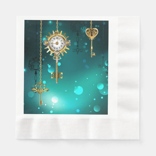 Antique Skeleton Keys on Green Background Napkins (Front)
