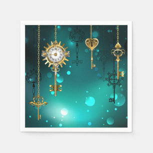Antique Skeleton Keys on Green Background Napkins