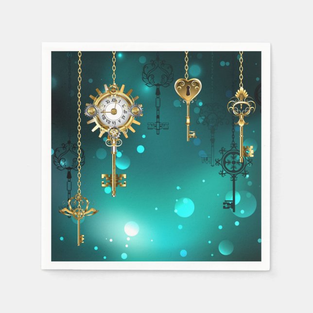 Antique Skeleton Keys on Green Background Napkins (Front)