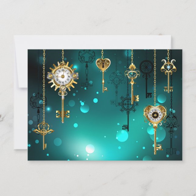 Antique Skeleton Keys on Green Background Note Card (Front)