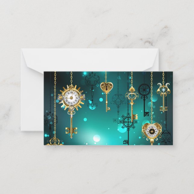 Antique Skeleton Keys on Green Background Note Card (Front)