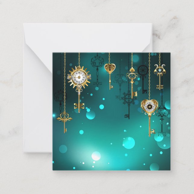 Antique Skeleton Keys on Green Background Note Card (Front)