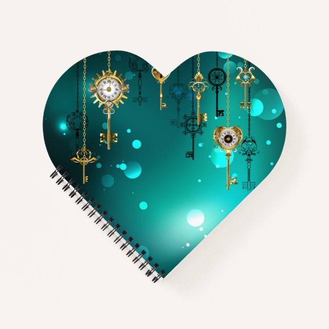 Antique Skeleton Keys on Green Background Notebook (Front)