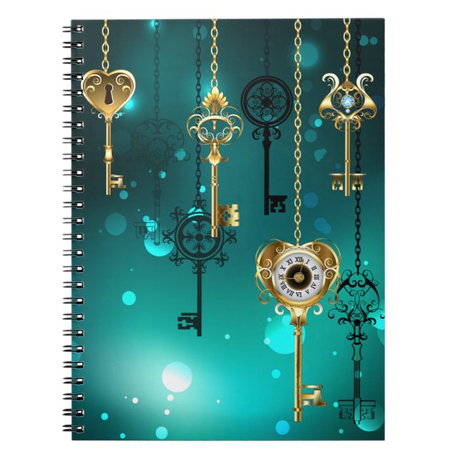 Antique Skeleton Keys on Green Background Notebook (Front)