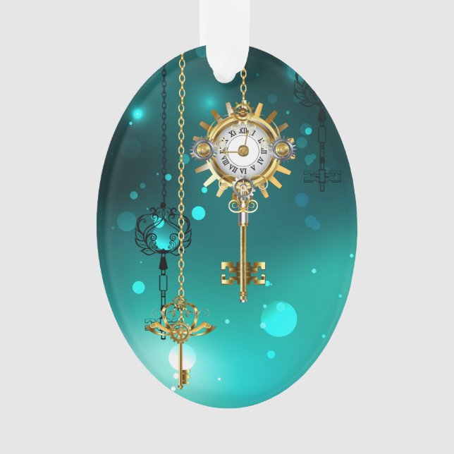 Antique Skeleton Keys on Green Background Ornament (Front)