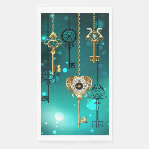 Antique Skeleton Keys on Green Background Paper Guest Towels