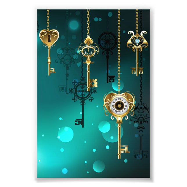 Antique Skeleton Keys on Green Background Photo Print (Front)