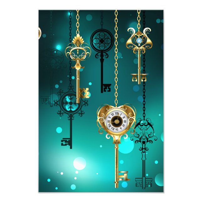 Antique Skeleton Keys on Green Background Photo Print (Front)