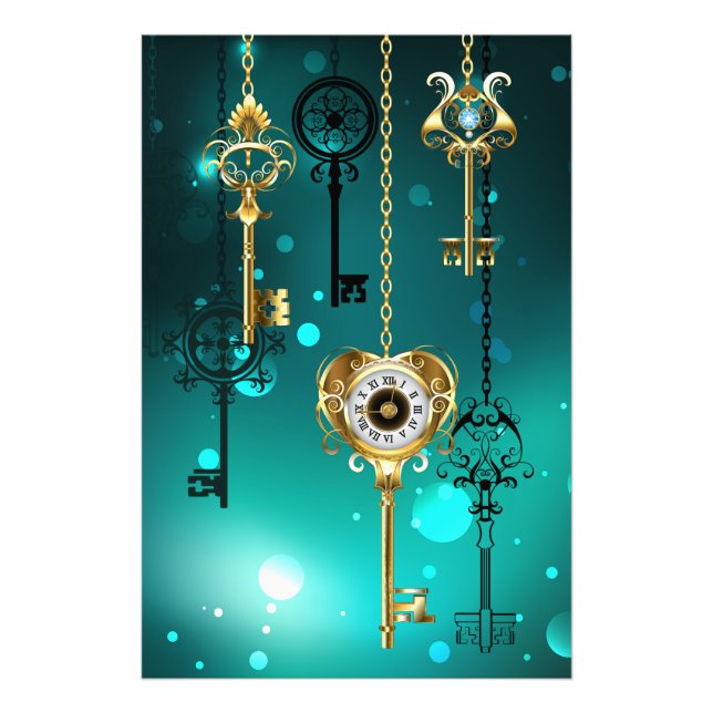 Antique Skeleton Keys on Green Background Photo Print (Front)