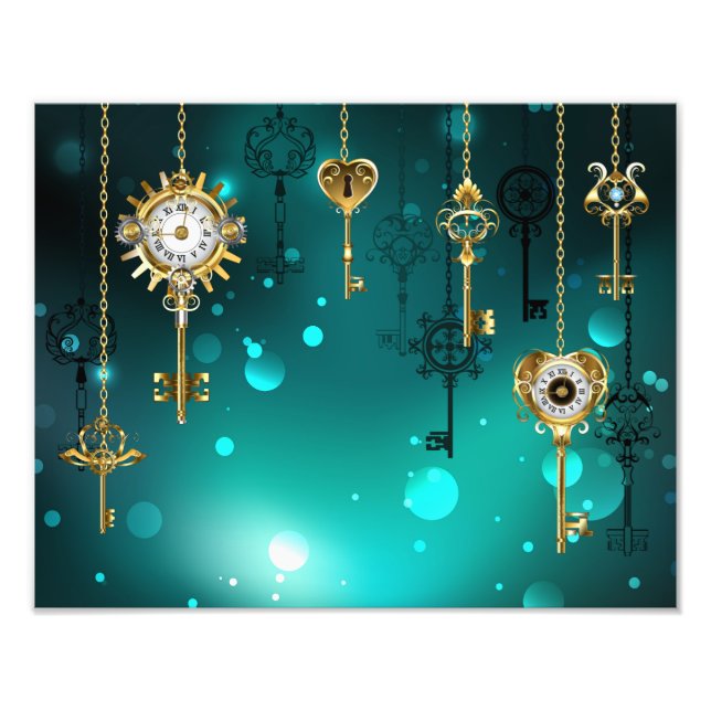 Antique Skeleton Keys on Green Background Photo Print (Front)