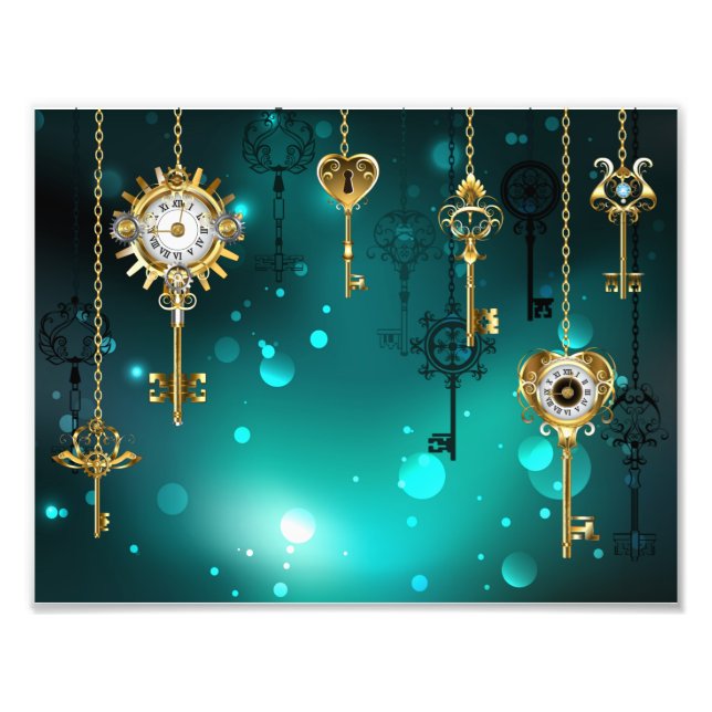 Antique Skeleton Keys on Green Background Photo Print (Front)