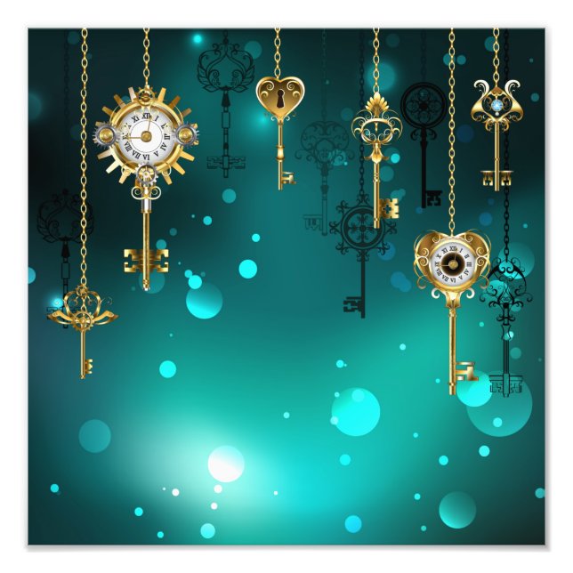 Antique Skeleton Keys on Green Background Photo Print (Front)