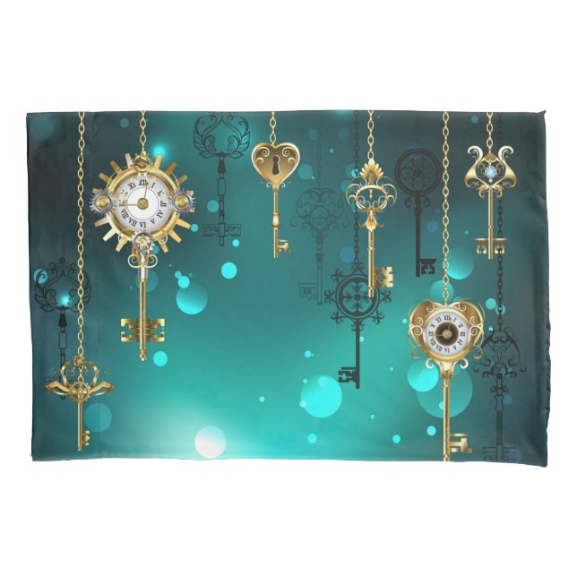 Antique Skeleton Keys on Green Background Pillow Case (Front)