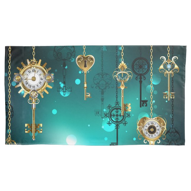 Antique Skeleton Keys on Green Background Pillow Case (Front-Left)