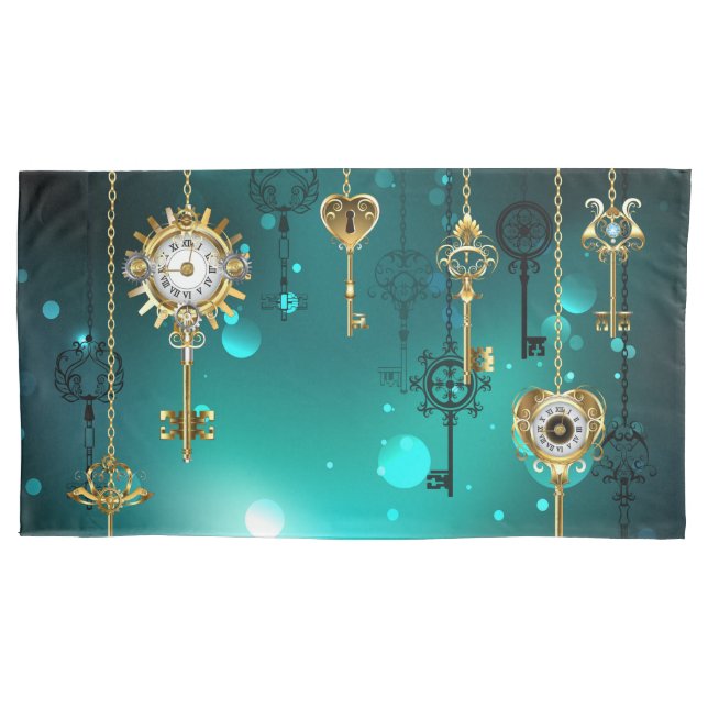 Antique Skeleton Keys on Green Background Pillow Case (Front)