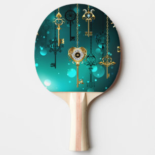 Antique Skeleton Keys on Green Background Ping Pong Paddle