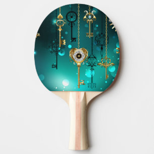 Antique Skeleton Keys on Green Background Ping Pong Paddle