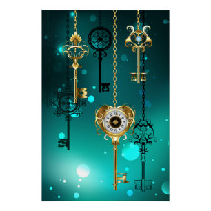 Antique Skeleton Keys on Green Background Poster