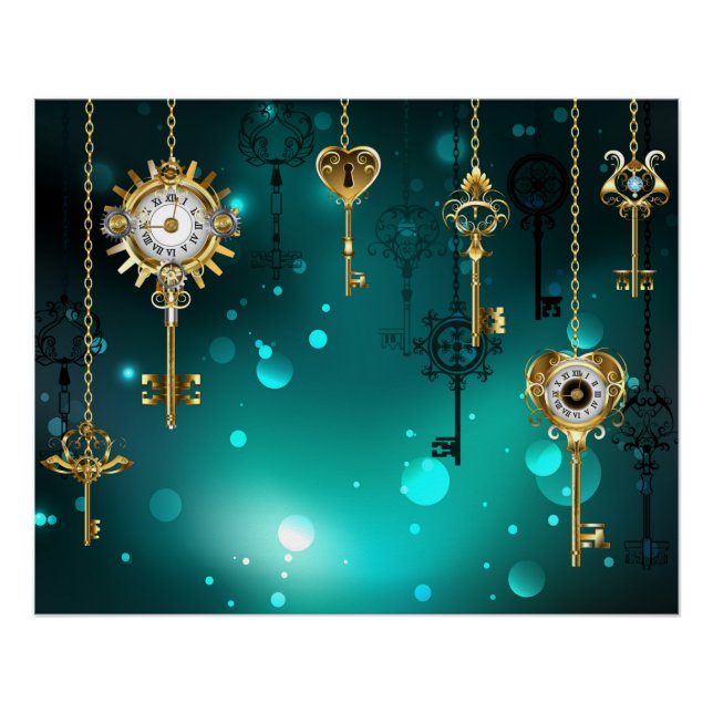 Antique Skeleton Keys on Green Background Poster (Front)
