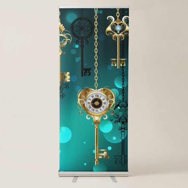 Antique Skeleton Keys on Green Background Retractable Banner (Front)