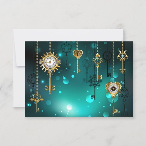 Antique Skeleton Keys on Green Background RSVP Card