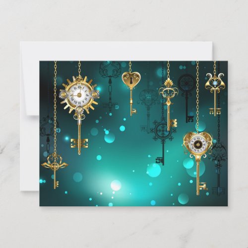 Antique Skeleton Keys on Green Background RSVP Card