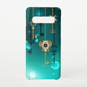 Antique Skeleton Keys on Green Background Samsung Galaxy S10 Case