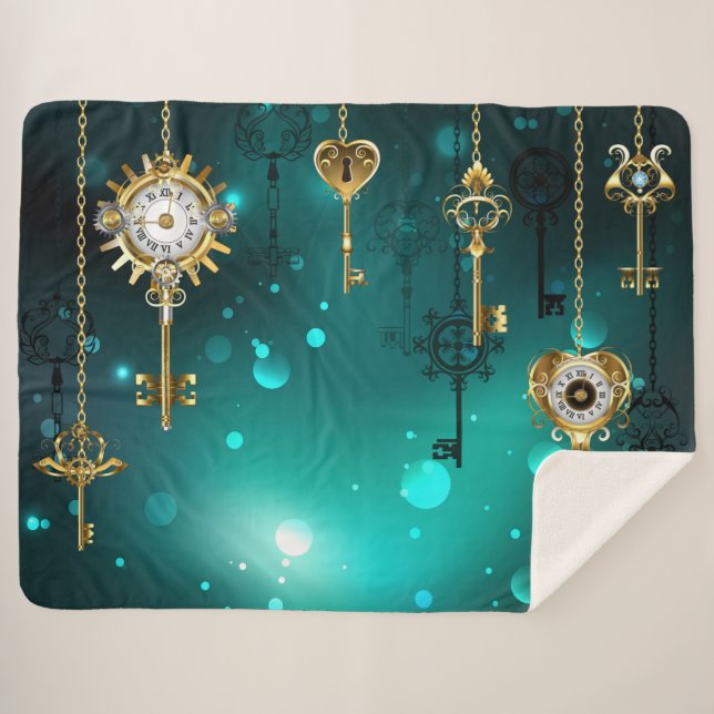 Antique Skeleton Keys on Green Background Sherpa Blanket (Front (Horizontal))