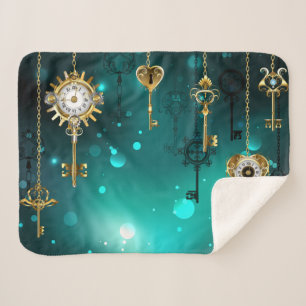 Antique Skeleton Keys on Green Background Sherpa Blanket