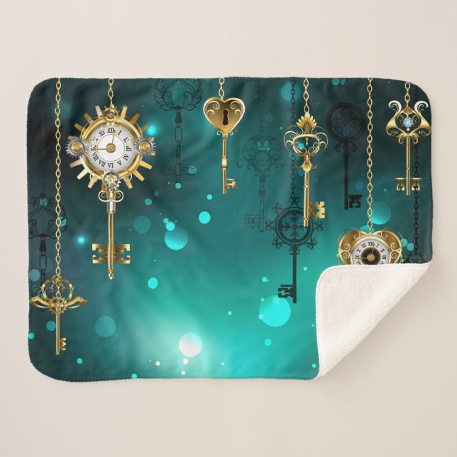 Antique Skeleton Keys on Green Background Sherpa Blanket (Front (Horizontal))