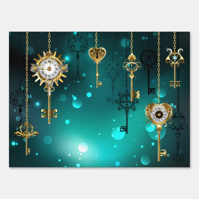 Antique Skeleton Keys on Green Background Sign (Front)