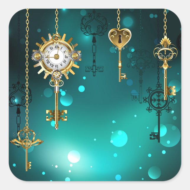 Antique Skeleton Keys on Green Background Square Sticker (Front)