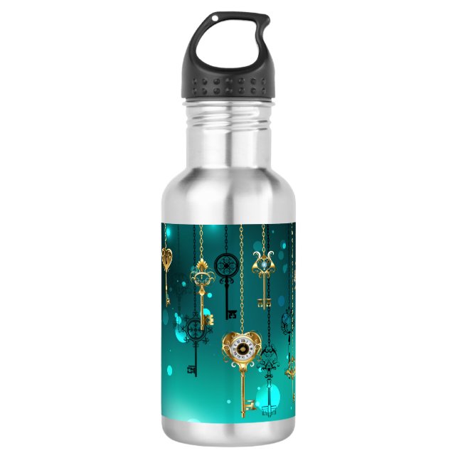 Antique Skeleton Keys on Green Background Stainless Steel Water Bottle (Front)