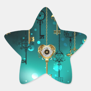 Antique Skeleton Keys on Green Background Star Sticker