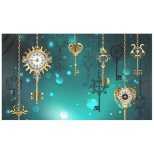 Antique Skeleton Keys on Green Background Tablecloth