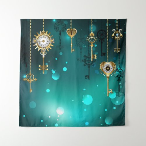 Antique Skeleton Keys on Green Background Tapestry