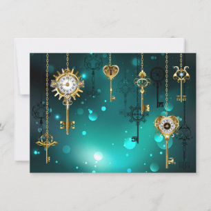 Antique Skeleton Keys on Green Background Thank You Card