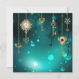 Antique Skeleton Keys on Green Background Thank You Card